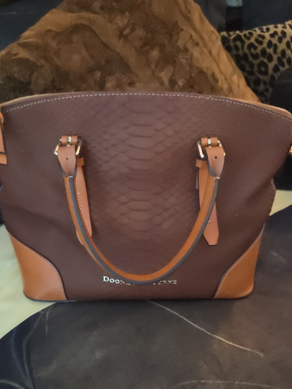 Dooney & Bourke Brown and Tan Pebbled Leather Tote